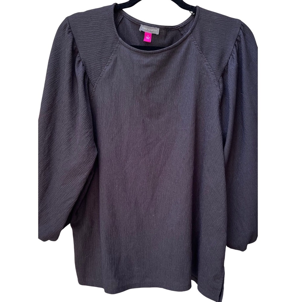 Vince Camuto‎ Black Textured Crepe Balloon Sleeve Blouse W Large